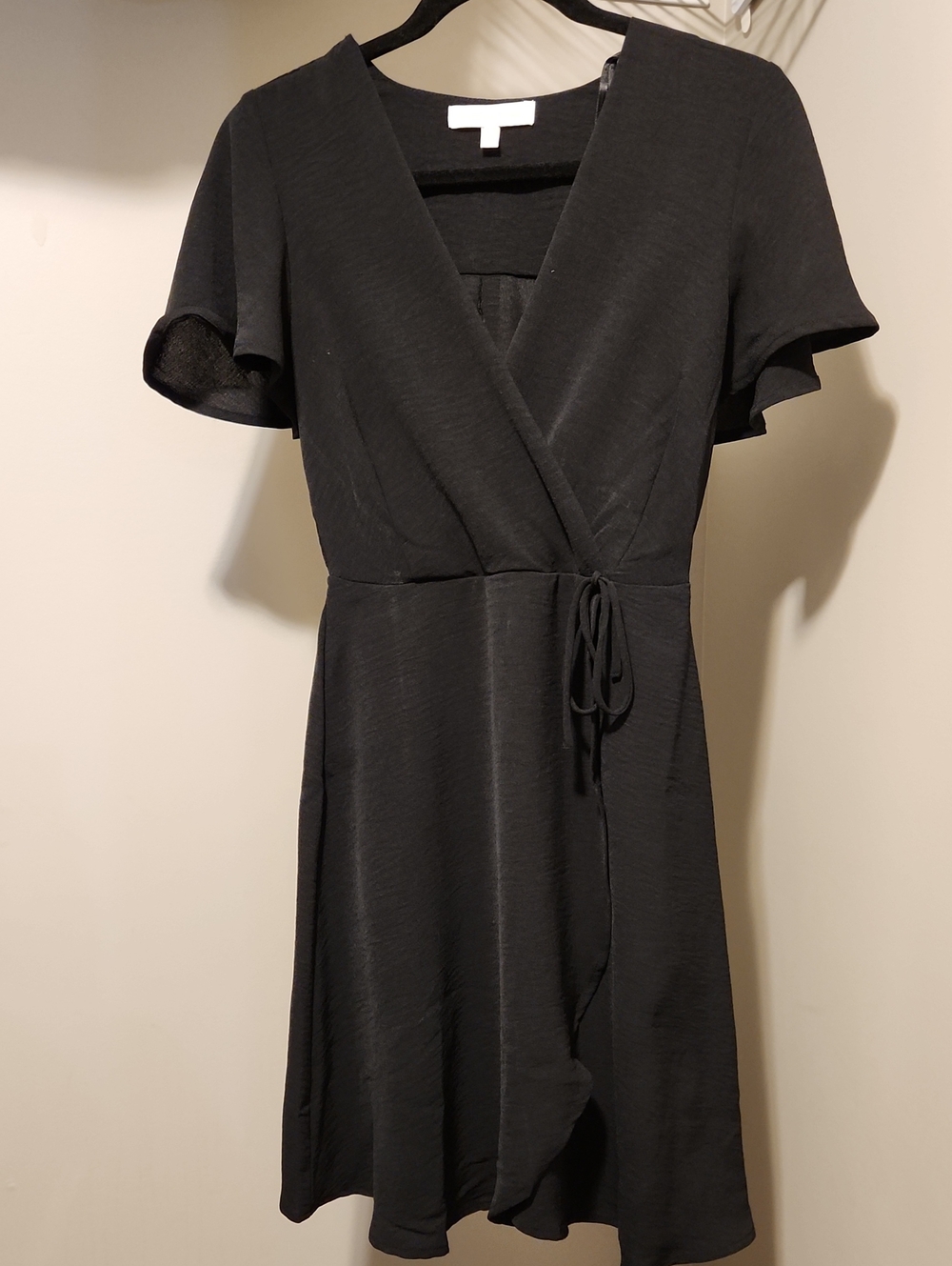 Monteau Black Wrap Mini Dress with Tie Waist